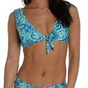 SUNSHINE 79 STANDARD OVER THE SHOULDER BRALETTE BIKINI BLUE SWIMSUIT TOP SIZE 6